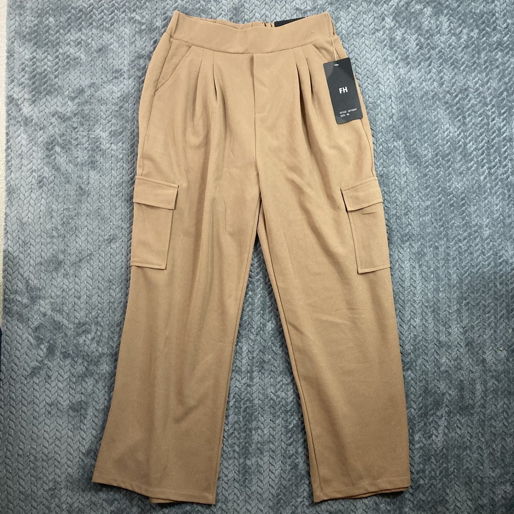 Free Haven Pants Womens XL AP1849 Brown Cargo Wide Leg Pull On NEW